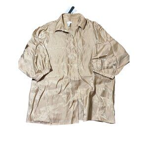 Chico's Shimmery Gold Button Down Blouse 3/4 Sleeves V Neck Size 2 L/12